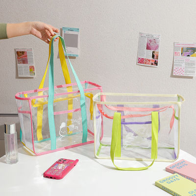 Bolso transparente de PVC para compras de playa con colores claros de dulces en forma de U Bolso de mano para mujeres
