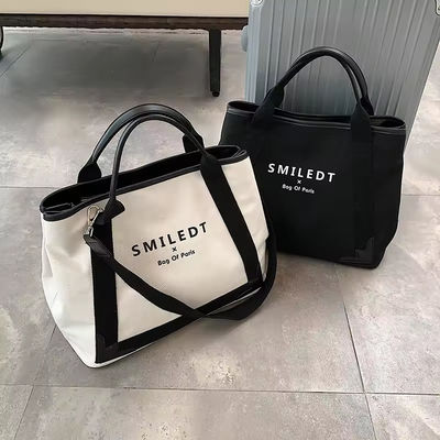 Logotipo personalizado de viaje de poliéster mujer hombro de lienzo bolsa de playa para compras y ocio