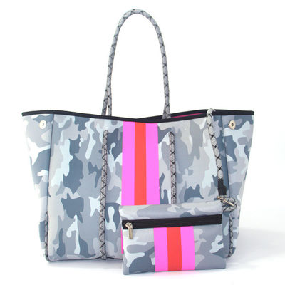 Logotipo personalizado aceptado Bolso de playa de neoprene Bolso de mano de bolsa para mujeres Diseño perforado
