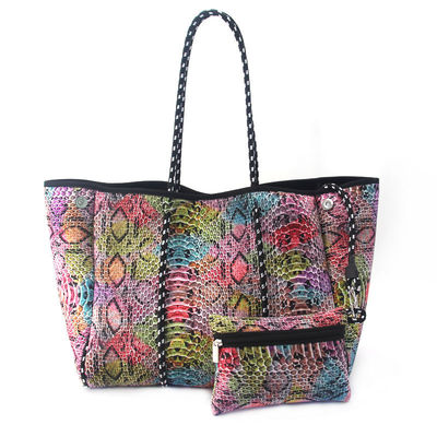 Logotipo personalizado aceptado Bolso de playa de neoprene Bolso de mano de bolsa para mujeres Diseño perforado