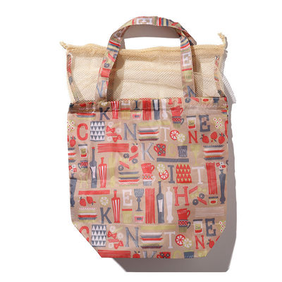 Logotipo personalizado aceptado Polyester Patchwork Mesh Drawstring Bags para maquillaje Cosméticos