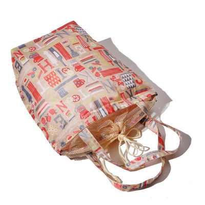 Logotipo personalizado aceptado Polyester Patchwork Mesh Drawstring Bags para maquillaje Cosméticos