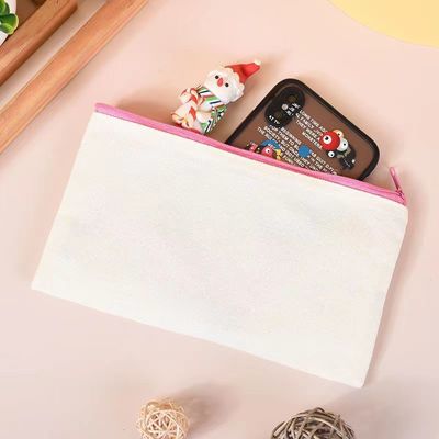 Logotipo personalizado Impreso de lienzo con cremallera Bolsa de maquillaje blanca para viajes y almacenamiento de cosméticos