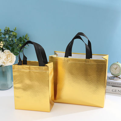 Bolso de compras laminado de color no tejido con color dorado y longitud del mango