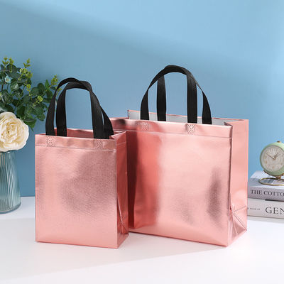 Bolso de compras laminado de color no tejido con color dorado y longitud del mango
