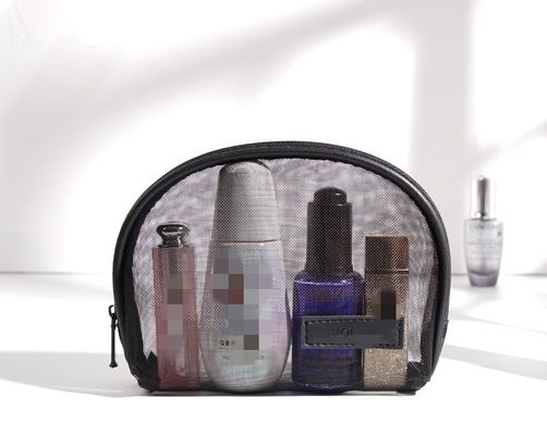 Bolso de lavado de viaje ligero Bolso de maquillaje cosmético de malla de moda con logotipo personalizado impreso