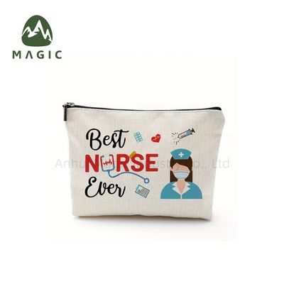 Logotipo personalizado Bolso de almacenamiento impreso Toiletry Bolso de maquillaje de viaje Bolso de lona reutilizable Bolso cosmético de algodón de yute
