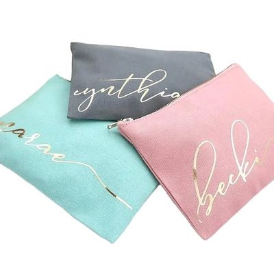 Bolsa de maquillaje con logotipo impreso en lienzo con cremallera con material ecológico y duradero