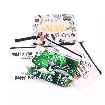 Bolsa de maquillaje con logotipo impreso en lienzo con cremallera con material ecológico y duradero