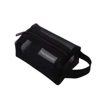 Vida escolar diaria malla de nylon poliéster a prueba de agua logotipo personalizado bolsa de maquillaje de viaje pequeña