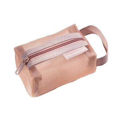 Vida escolar diaria malla de nylon poliéster a prueba de agua logotipo personalizado bolsa de maquillaje de viaje pequeña
