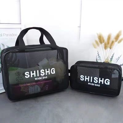 Bolsa de maquillaje de malla de nylon simple personalizada para artículos de tocador y almacenamiento de cosméticos en color negro