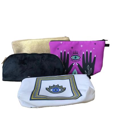 Promoción de compras belleza poliéster cremallera maquillaje de viaje bolso cosmético tamaño medio