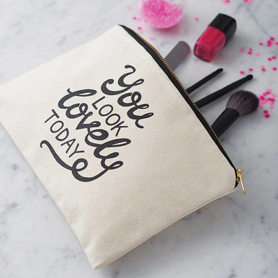 Bolsa cosmética de lienzo de algodón reciclado con cremallera para viajes