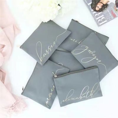 Regalos personalizados para damas de honor Bolsas de maquillaje de lona en blanco con cierre de cremallera personalizado