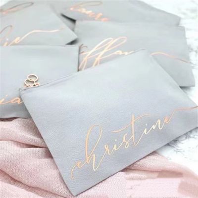 Regalos personalizados para damas de honor Bolsas de maquillaje de lona en blanco con cierre de cremallera personalizado