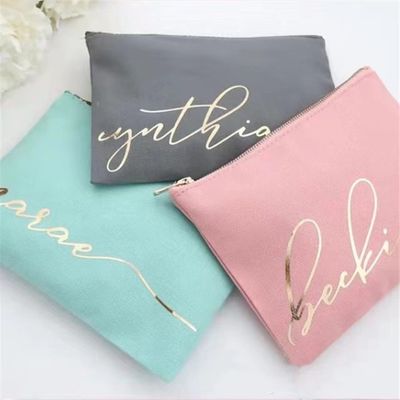 Regalos personalizados para damas de honor Bolsas de maquillaje de lona en blanco con cierre de cremallera personalizado