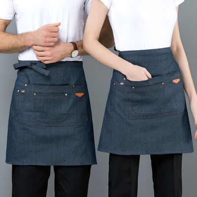 Políester algodón mezcla Medio del cinturón del delantal con material de denim y logotipo de impresión personalizada
