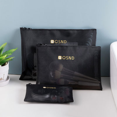 Bolso de cremallera de malla negra para llevar convenientemente artículos esenciales de oficina y viaje 3 paquetes