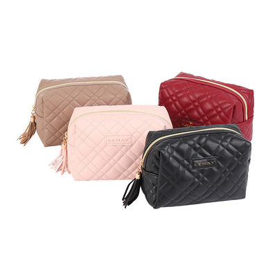Bolsas cosméticas de maquillaje de cuero de PU con combinación de colores personalizada