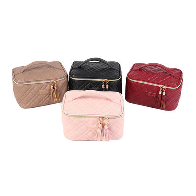 Bolsas cosméticas de maquillaje de cuero de PU con combinación de colores personalizada