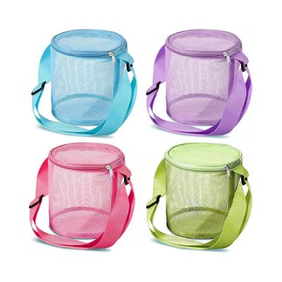 Bolsa de almacenamiento de juguetes de excavación de arena circular en 3D Logotipo personalizado Concha de malla Bolsas de recolección para diversión en la playa
