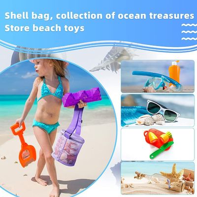 Bolsa de almacenamiento de juguetes de excavación de arena circular en 3D Logotipo personalizado Concha de malla Bolsas de recolección para diversión en la playa
