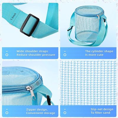 Bolsa de almacenamiento de juguetes de excavación de arena circular en 3D Logotipo personalizado Concha de malla Bolsas de recolección para diversión en la playa
