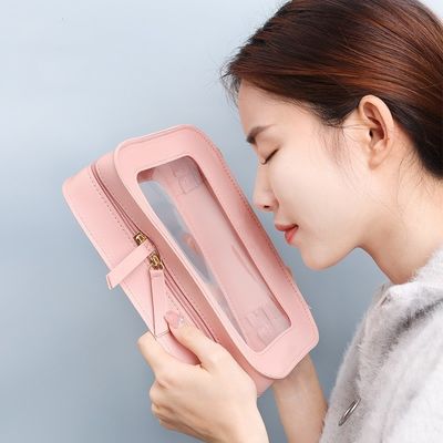 Bolsa cosmética de cuero rosa con OEM/ODM aceptable y tipo de patrón sólido