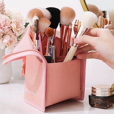 Soporte de pinceles de maquillaje con cierre de cremallera para promoción personalizada y aceptación de OEM / ODM