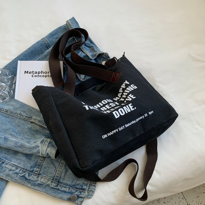 Carta de logotipo personalizado Bolsa de algodón de lona con revestimiento de poliéster y gran capacidad
