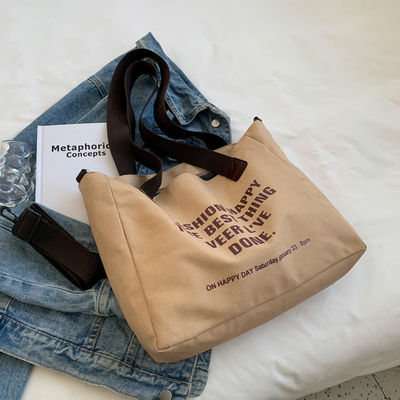 Carta de logotipo personalizado Bolsa de algodón de lona con revestimiento de poliéster y gran capacidad