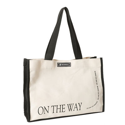 Bolso de compras de algodón de tipo de cierre abierto con bolso de toque de lona de color personalizado