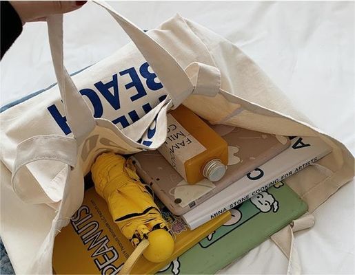 Abierto y cerrado Ensanchado reciclable de algodón plano de lienzo de compras bolsa con logotipo impreso a medida