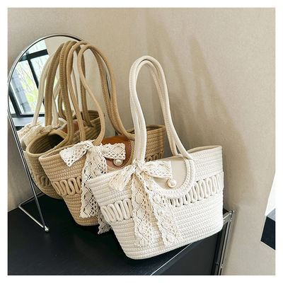 Bolso de Tote de paja con bordado de playa de verano para mujeres personalizadas