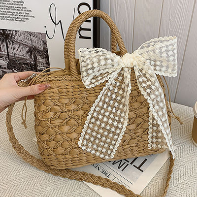 2024 Bolsas de hombro Bolsa de toque México Fráncese Cesta de paja de tejido Bolsas de playa Mujeres a rayas