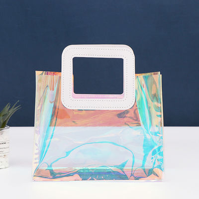 Bolso de compras de PVC de color personalizado de lujo impermeable Holográfico Tote claro para mujeres