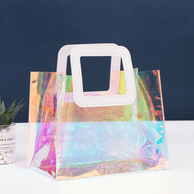 Bolso de compras de PVC de color personalizado de lujo impermeable Holográfico Tote claro para mujeres