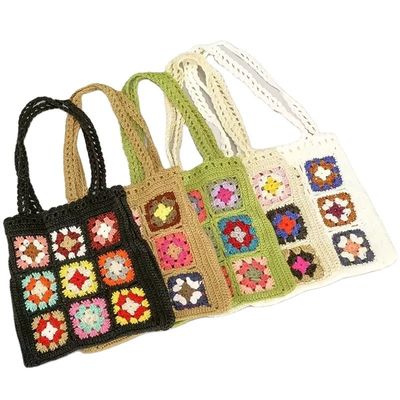 OEM/ODM aceptable Crochet Mujeres Bolsas de hombro Granny Cuadrado Bolsa de Tote Bolsas de mano de punto
