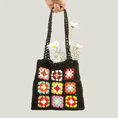OEM/ODM aceptable Crochet Mujeres Bolsas de hombro Granny Cuadrado Bolsa de Tote Bolsas de mano de punto