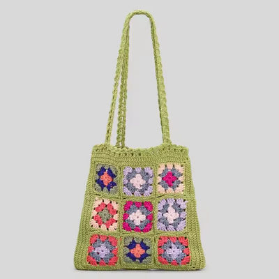 OEM/ODM aceptable Crochet Mujeres Bolsas de hombro Granny Cuadrado Bolsa de Tote Bolsas de mano de punto