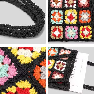 OEM/ODM aceptable Crochet Mujeres Bolsas de hombro Granny Cuadrado Bolsa de Tote Bolsas de mano de punto