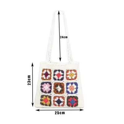 OEM/ODM aceptable Crochet Mujeres Bolsas de hombro Granny Cuadrado Bolsa de Tote Bolsas de mano de punto