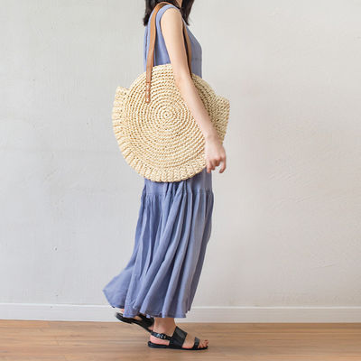 Bolso de Crochet Mujeres Grande Verano Redondo Color personalizado Marroquí de papel de la playa Tote Bolso de paja