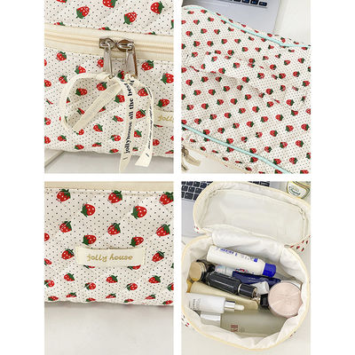Bolso ligero de maquillaje de Gingham azul para mujeres Bolso de maquillaje de viajes lindo Bolso cosmético de flores pequeño