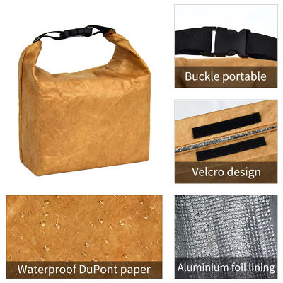 Alimentos aislados de aluminio térmico Dupont Tyvek Bolsa de papel Kraft Cooler de almuerzo con mango en impresión personalizada