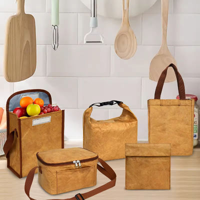 Alimentos aislados de aluminio térmico Dupont Tyvek Bolsa de papel Kraft Cooler de almuerzo con mango en impresión personalizada
