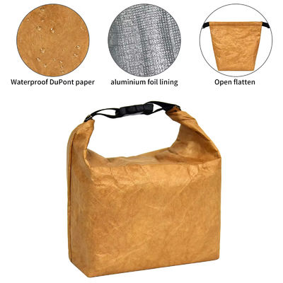 Alimentos aislados de aluminio térmico Dupont Tyvek Bolsa de papel Kraft Cooler de almuerzo con mango en impresión personalizada