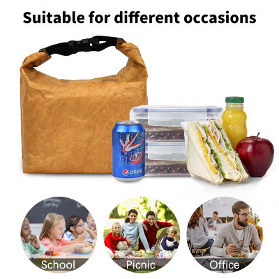 Alimentos aislados de aluminio térmico Dupont Tyvek Bolsa de papel Kraft Cooler de almuerzo con mango en impresión personalizada