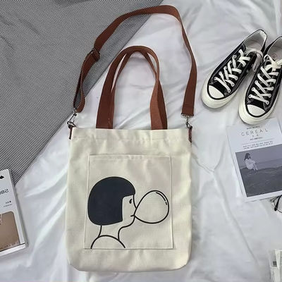 Estilo de bucle suave Impreso a medida Eco amigable Reciclado Largo lienzo de comestibles de compras de correa bolsa de bolsa